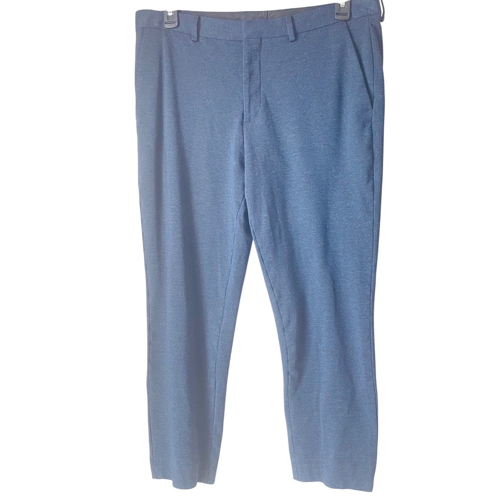 Express Mens Performance Heather Blue Stretch Dress Pants Flat Front Size 34X32